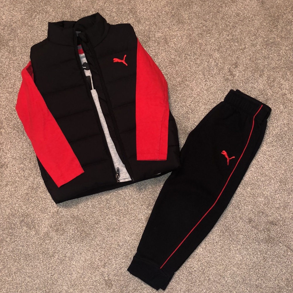 Little boys PUMA 3 piece jogger set size xs 5-6 🖤🐅❤️